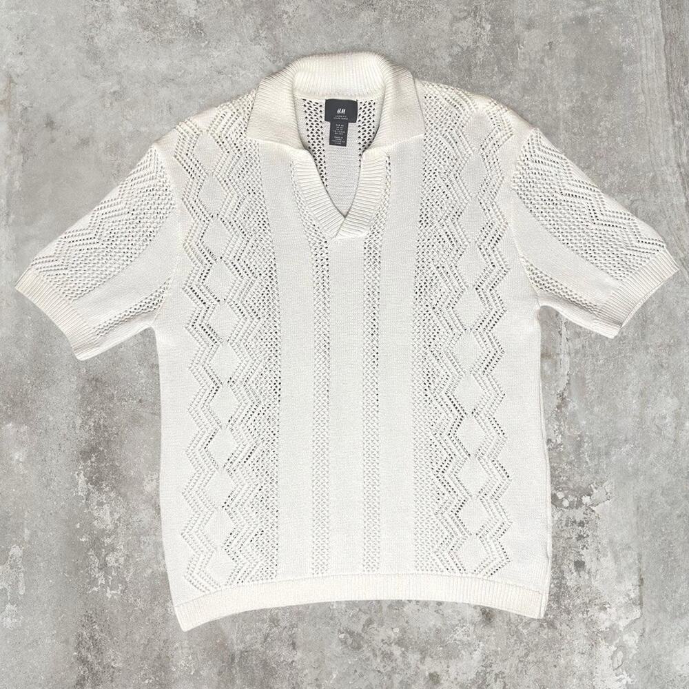 H&M White Knitted Polo Shirt